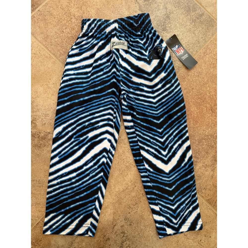 Unisex NFL Carolina Panthers Zubaz Youth Zebra Print Pants Size 4-5 NWT Blue